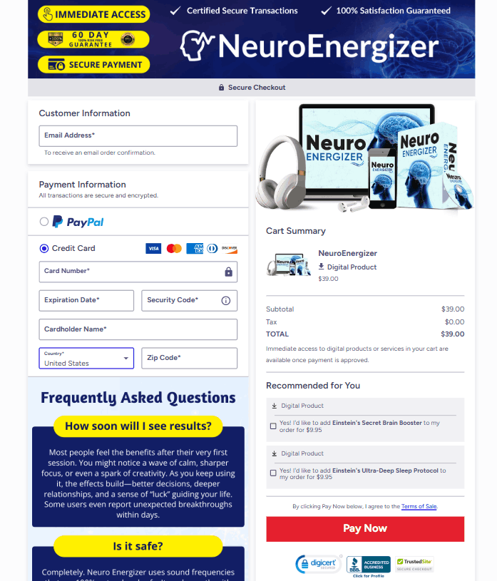 Neuro Energizer Checkout Page